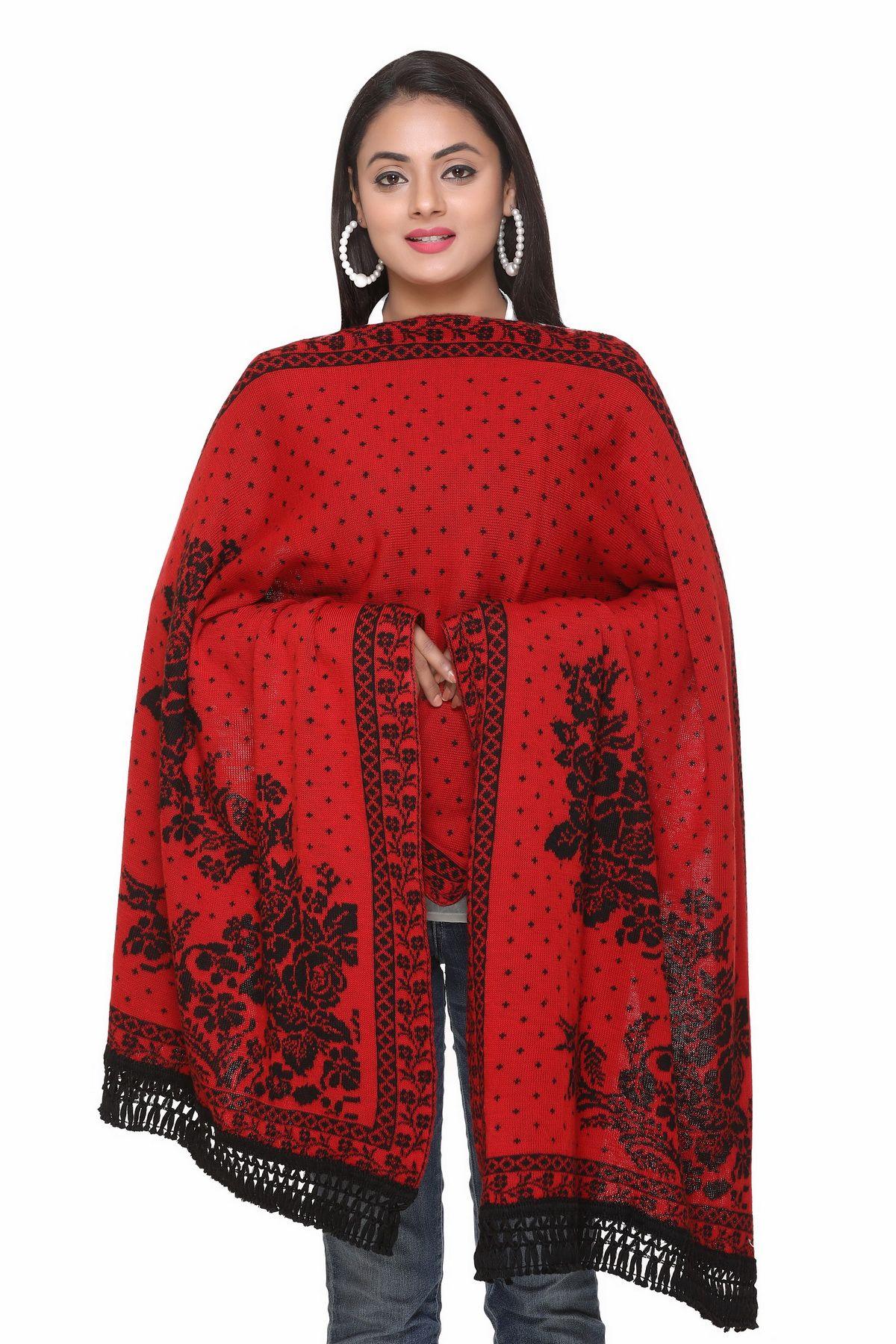 Women's Woolen Floral Pattern Winter Stole