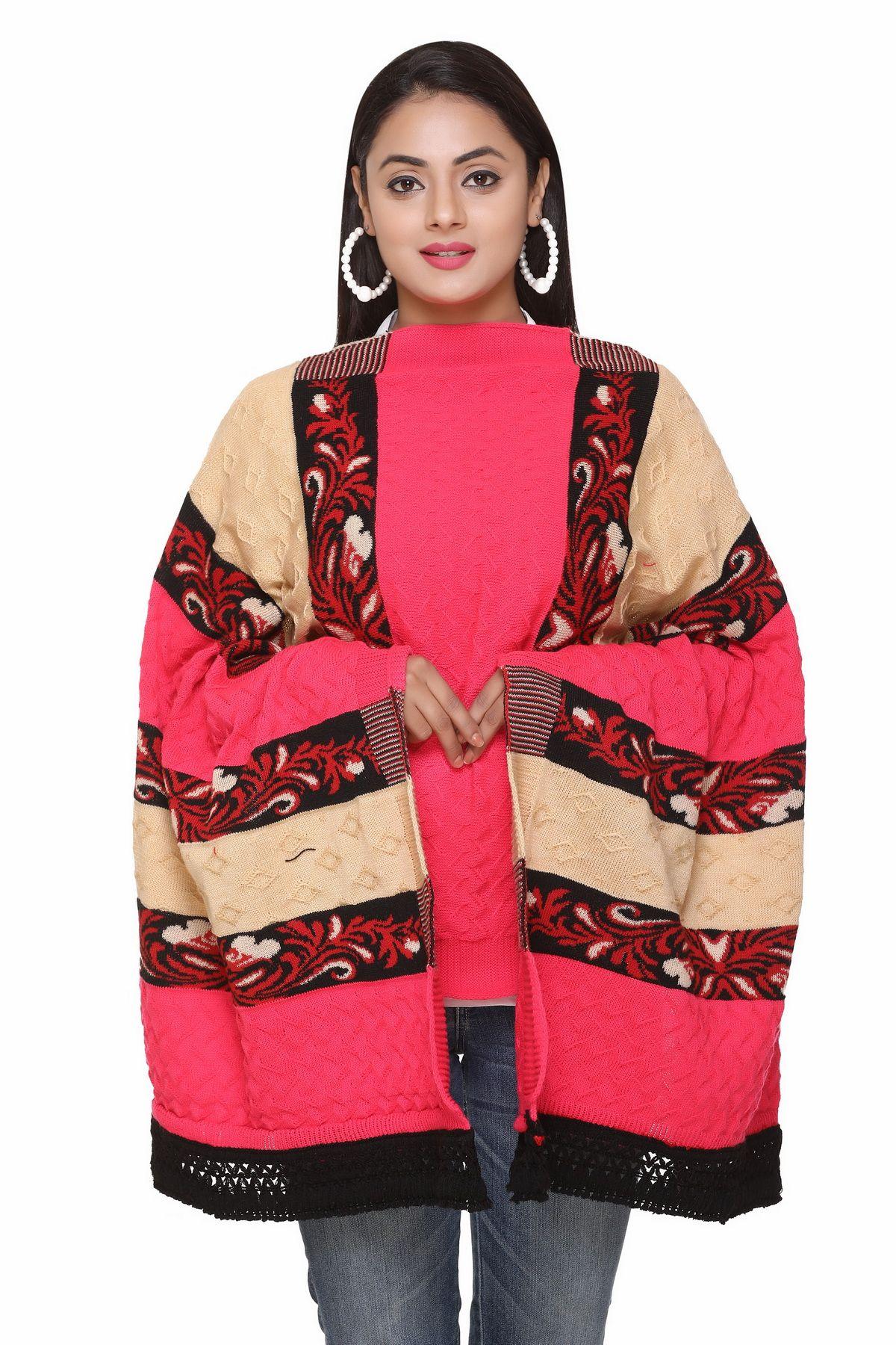 Women's Woolen Color Block Pattern Winter Stole