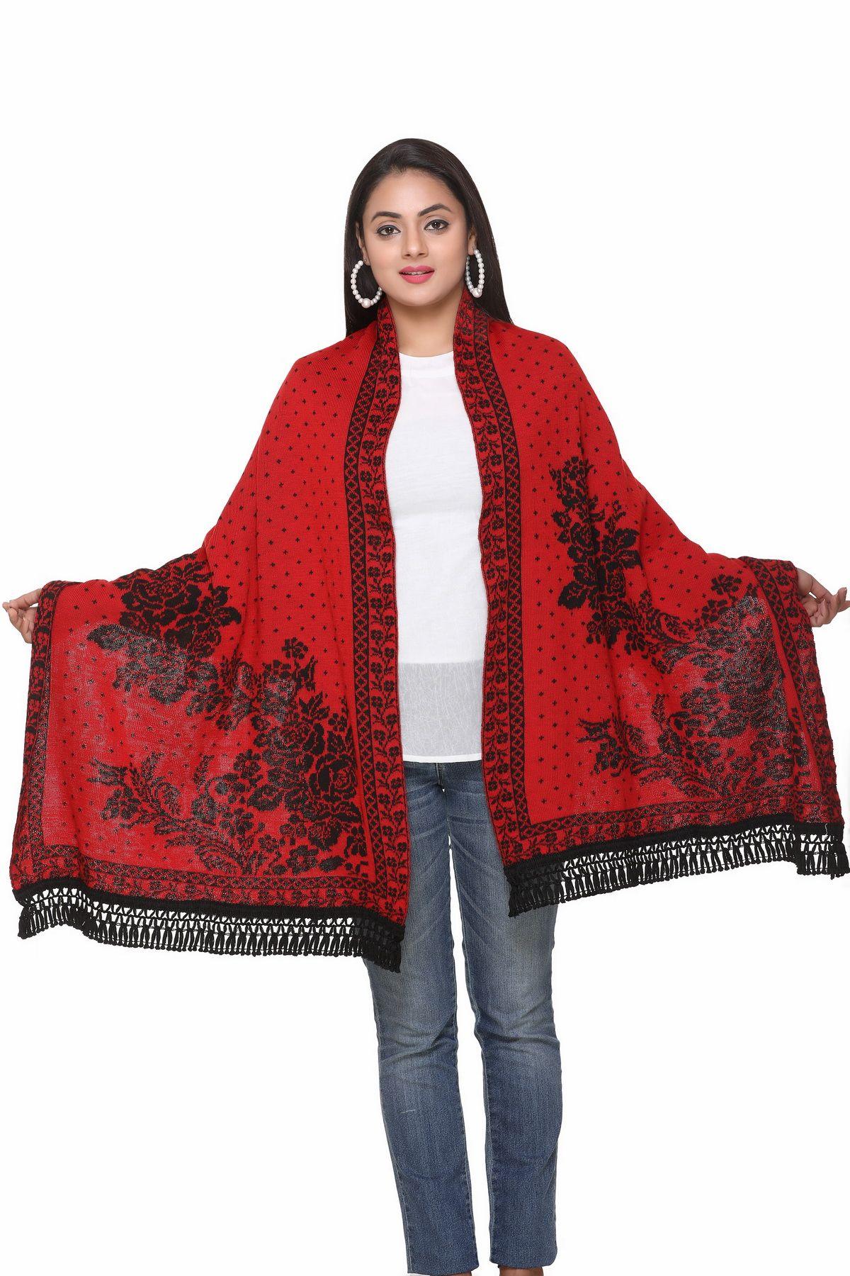 Women's Woolen Floral Pattern Winter Stole