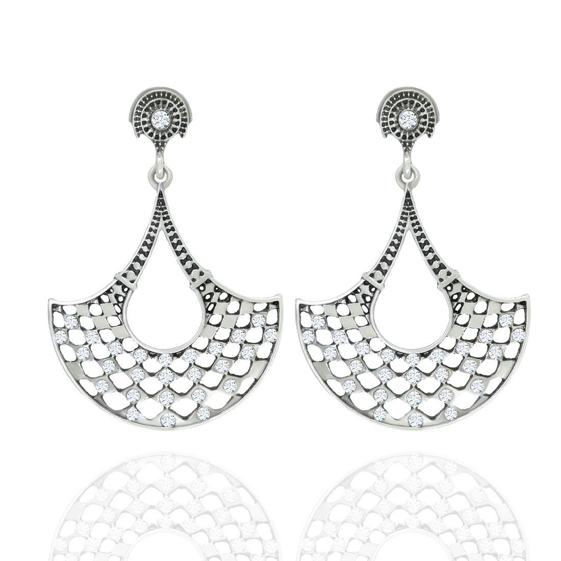 Trend-setting Silver Plated Oxidized Earrings