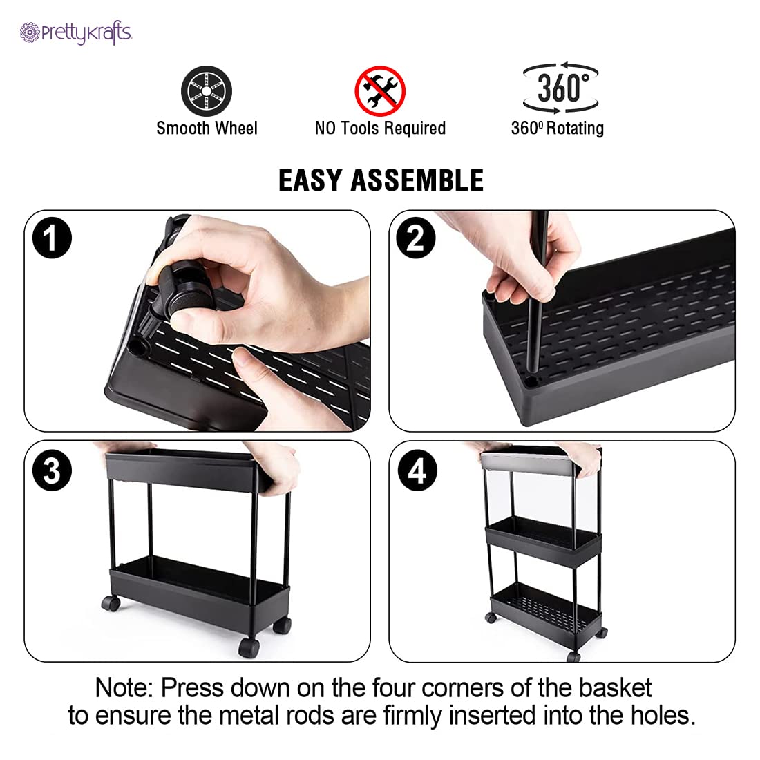 4 Tier Multipurpose Plastic Storage Organizer Slim Rack Shelf with Wheels Slim Slide Out Kitchen Trolley