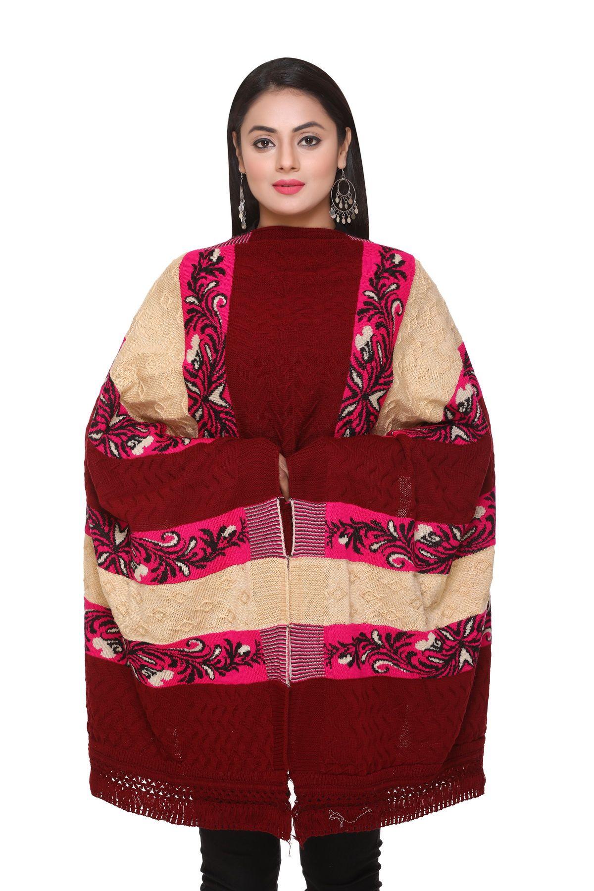Women's Woolen Color Block Pattern Winter Stole