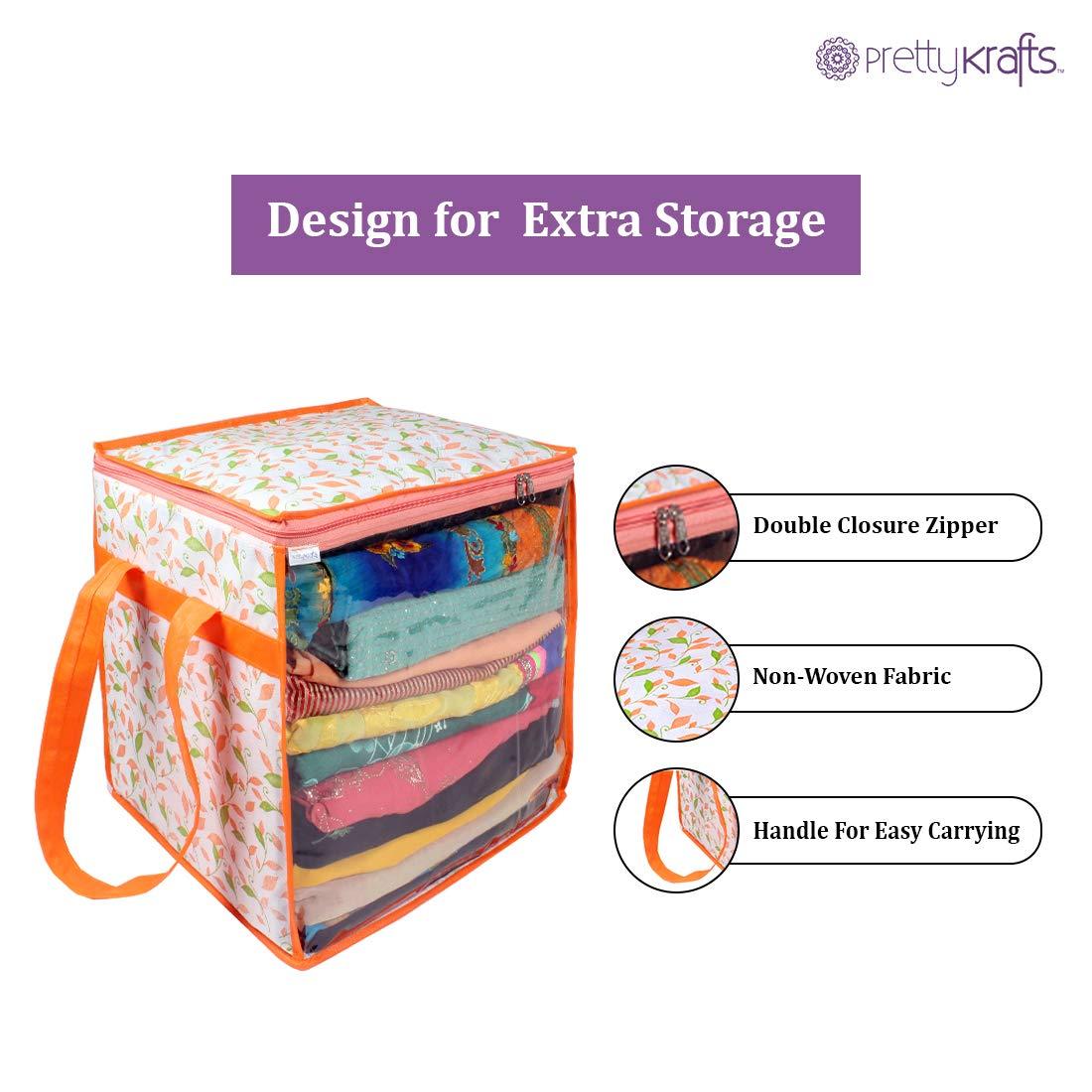 Saree Cover - Printed Non Woven Saree Cover with Handles and Transparent Front (Pack of 4)