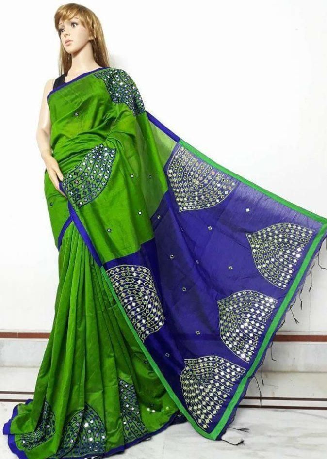 Handloom Special Cotton Silk Saree With Mirror Work
