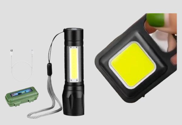 Mini LED COB Flashlight Keychain Light With LED Zoomable Metal 7w Torch