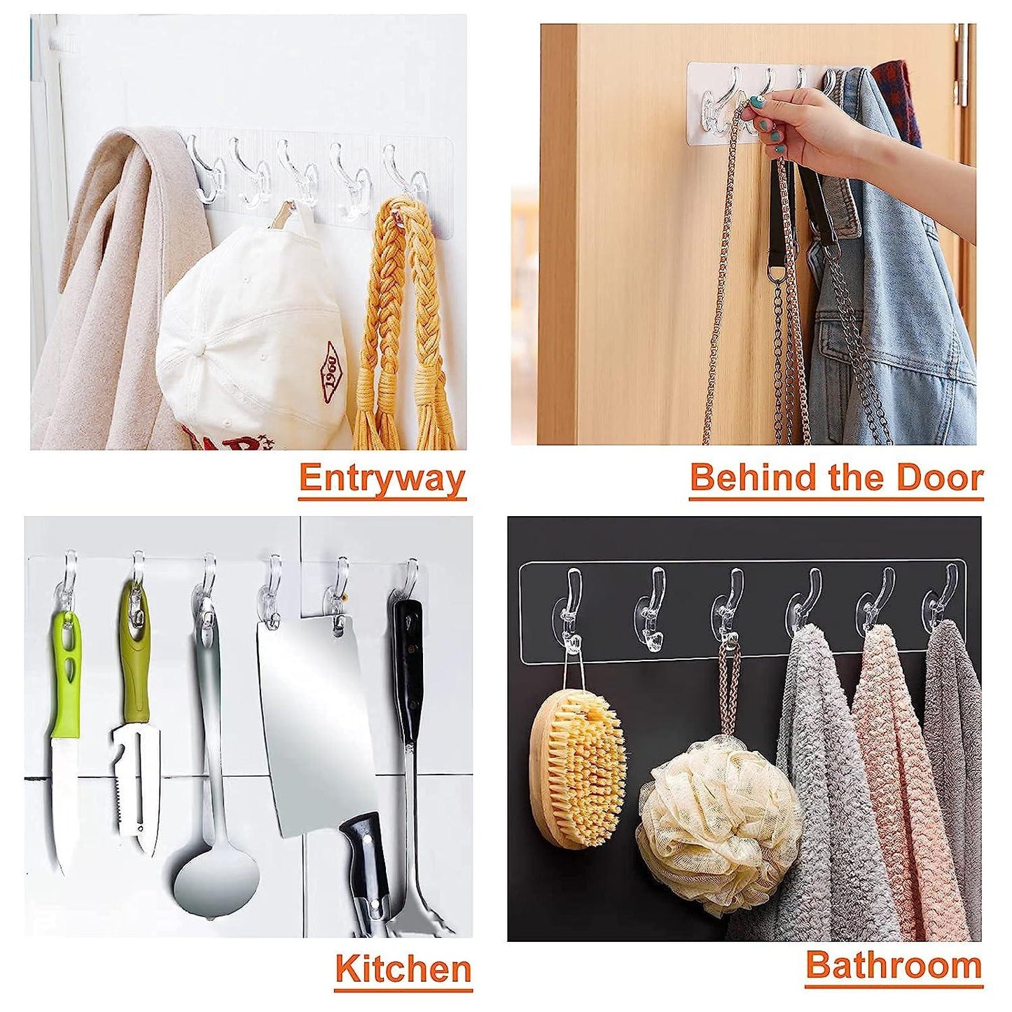 Adhesive Wall Hook for Hanging Coat Hat Towel Purse Door Hanger (Piece of 6)