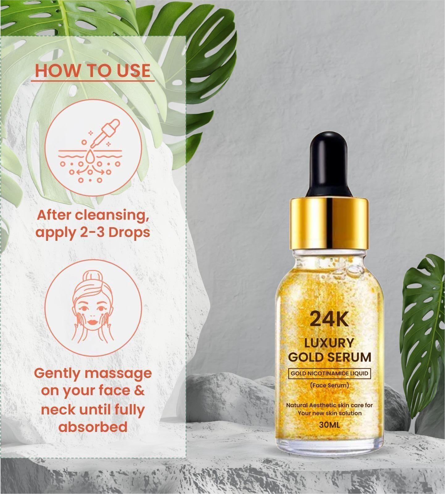 24K Gold Face Serum improves Dullness Reduces fine lines (30 ml) (Pack Of 2)