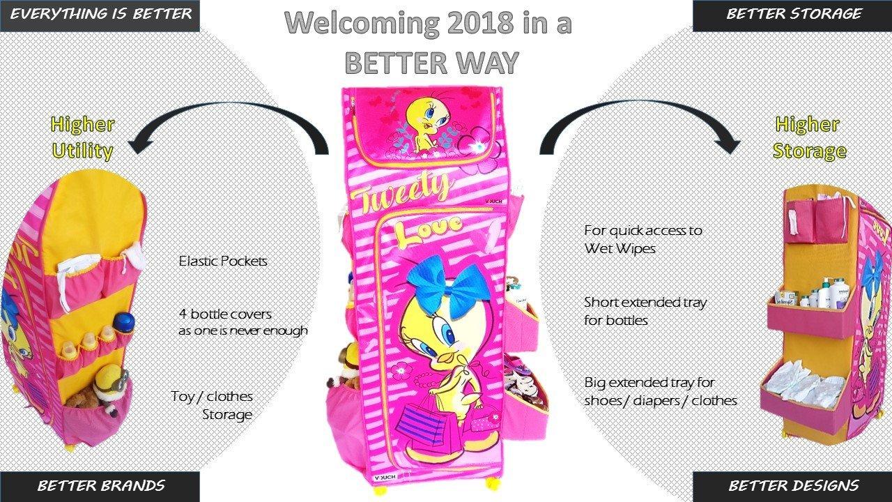 Cloth Organizer - 5 Shelf Folding Wardrobe Organizer With Wheels