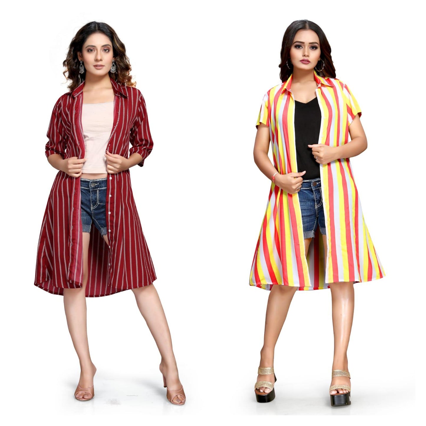 Women's Crepe Printed Shirt Style Short Dress Buy 1 Get 1 Free
