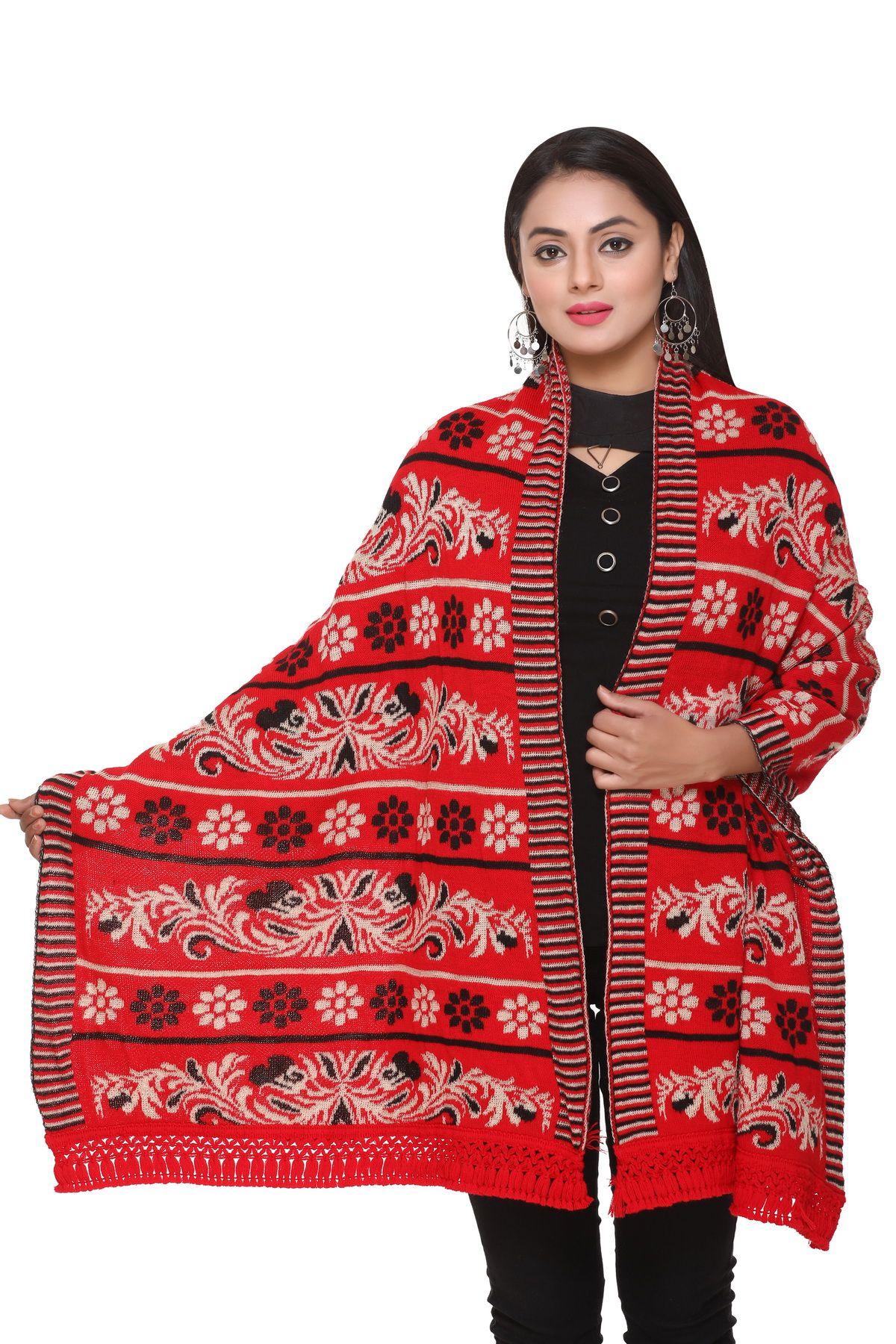 Women's Woolen Floral Pattern Winter Stole
