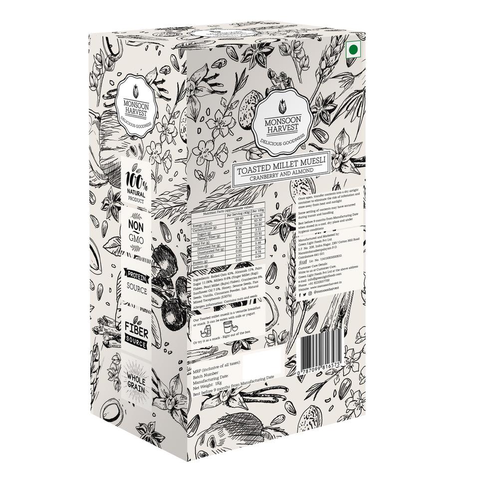 Monsoon Harvest Toasted Millet Muesli Cranberry and Almond 1 Kg