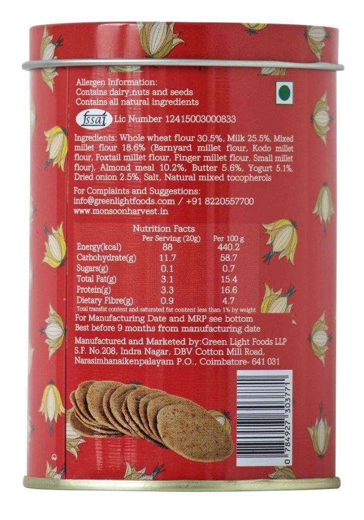Monsoon Harvest Buttermilk & Millet Crackers - Caramelised Onion 100 Gms (Pack of 3)