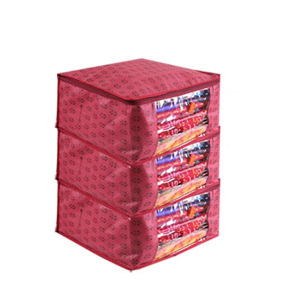 Saree Cover - Printed Non Woven Saree Cover with Transparent Window (Set of 3)