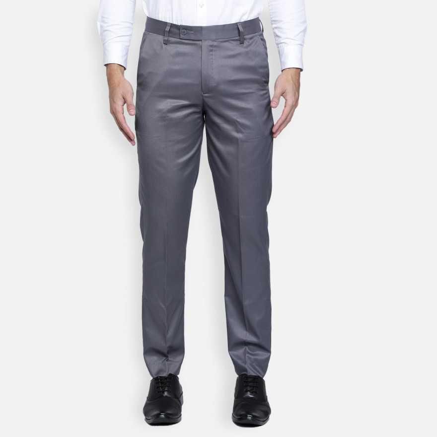 Lycra Blend Solid Regular Fit Mens Formal Trousers