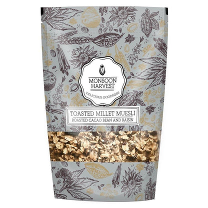 Monsoon Harvest Toasted Millet Muesli Roasted Cacao Bean and Raisin 250 Grams (Pack of 2)