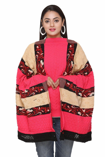 Women's Woolen Color Block Pattern Winter Stole