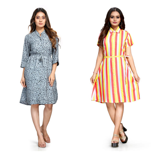 Women's Crepe Printed Shirt Style Short Dress Buy 1 Get 1 Free