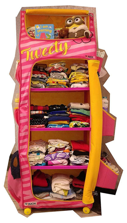 Cloth Organizer - 5 Shelf Folding Wardrobe Organizer With Wheels