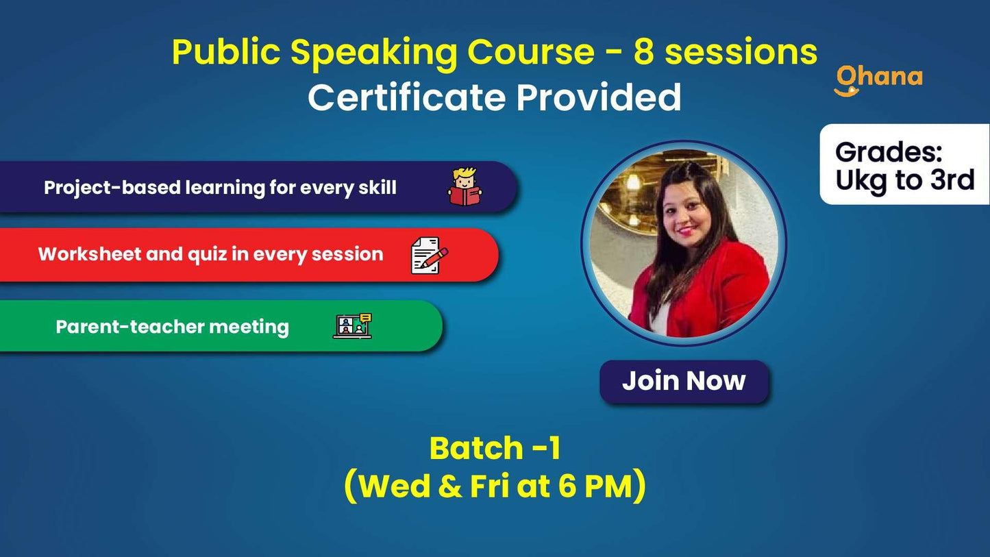 Public speaking course - 8 sessions Age group (years) - 4-7
