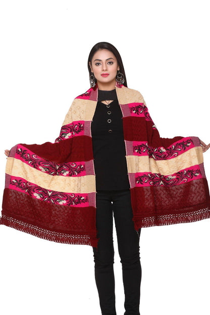 Women's Woolen Color Block Pattern Winter Stole