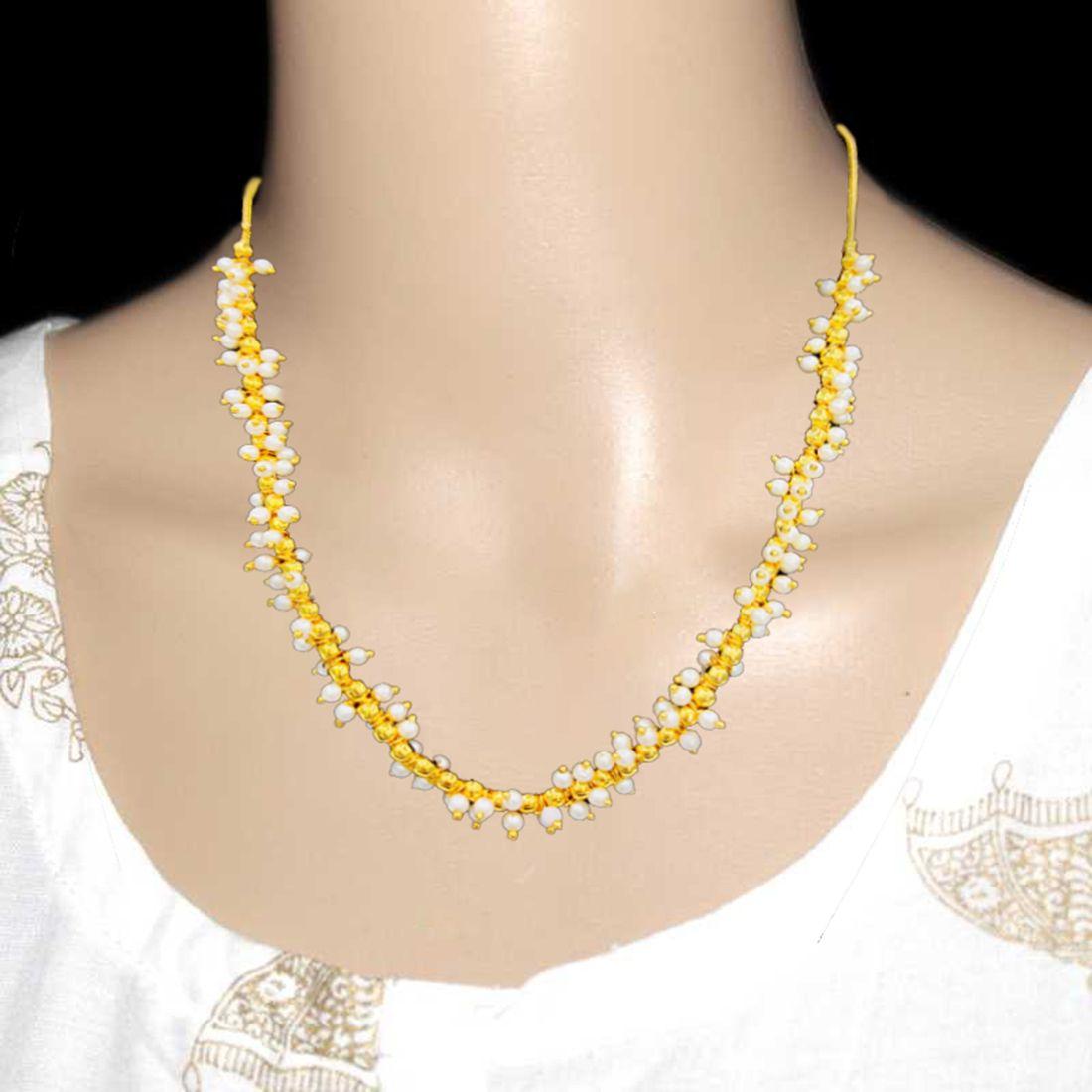 Elegant Gold Plated Beaded Pendant With Chain
