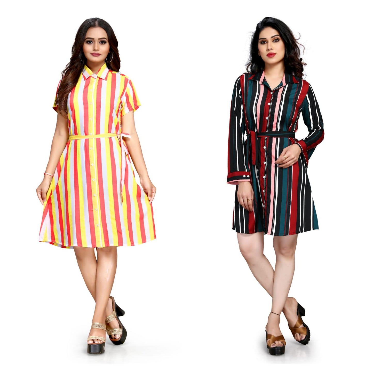 Women's Crepe Printed Shirt Style Short Dress Buy 1 Get 1 Free