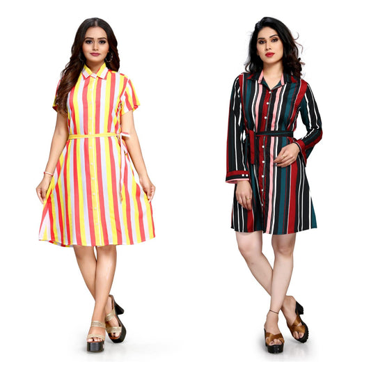 Women's Crepe Printed Shirt Style Short Dress Buy 1 Get 1 Free