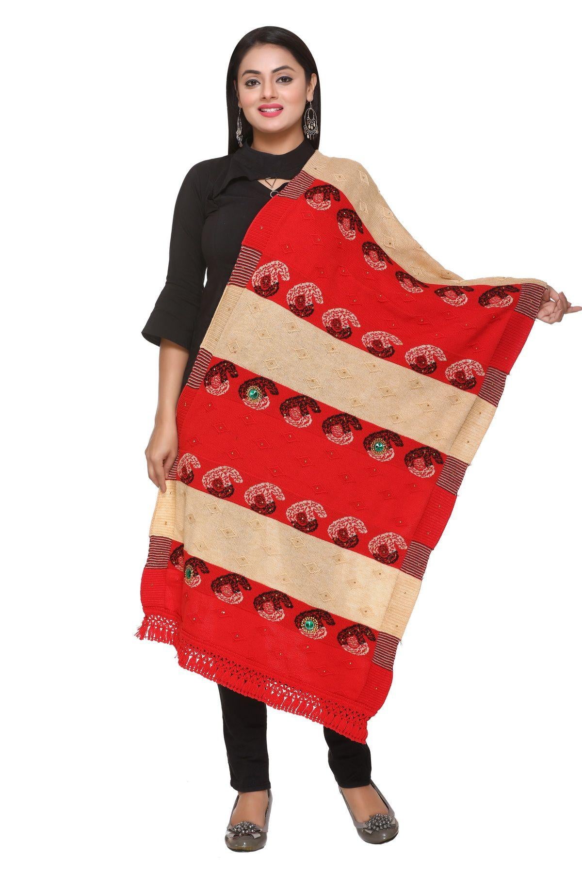 Women's Woolen Color Block Pattern Winter Stole