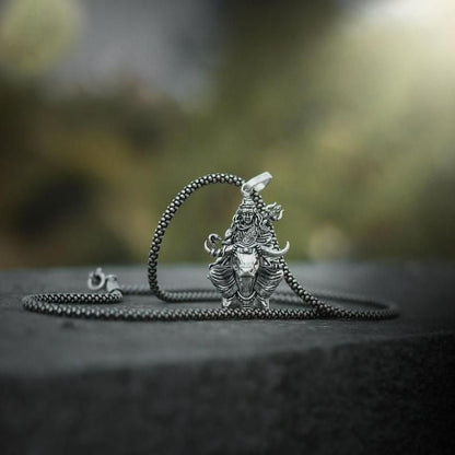 Lord Shiva with Nandi Silver Pendant Chain