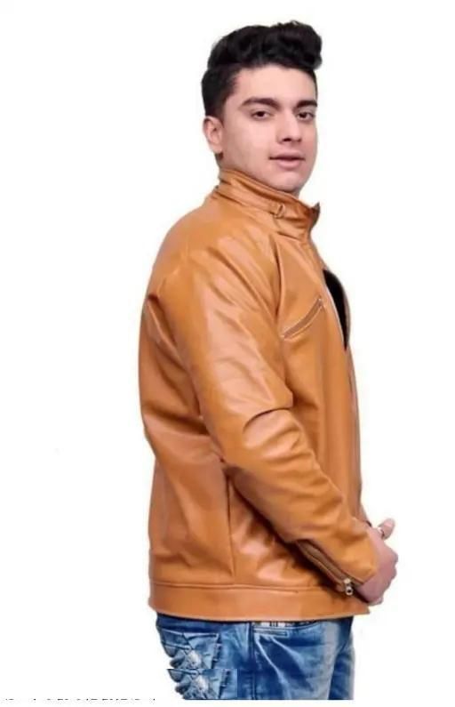 Men's Solid Rexine Leather Light Tan Jacket