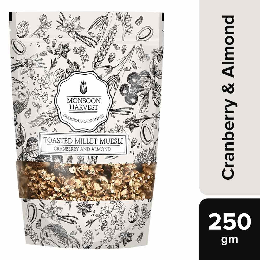 Monsoon Harvest Toasted Millet Muesli Cranberry and Almond 250 Grams(Pack of 2)