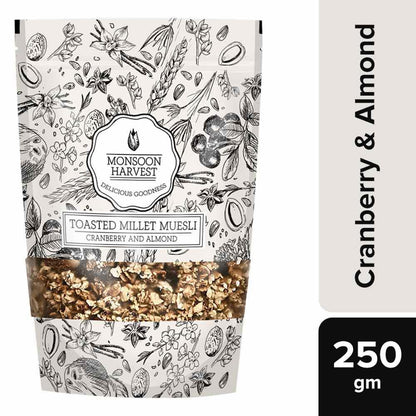 Monsoon Harvest Toasted Millet Muesli Cranberry and Almond 250 Grams(Pack of 2)