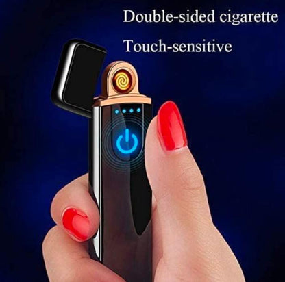 Rechargeable Windproof Slim Coil Lighter with Smart Fingerprint Sensor Double Side Ignition Lighter Cigarette