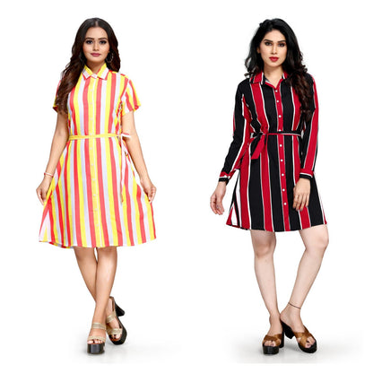 Women's Crepe Printed Shirt Style Short Dress Buy 1 Get 1 Free