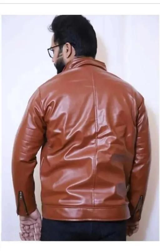 Men's Solid Rexine Leather Dark Tan Jacket