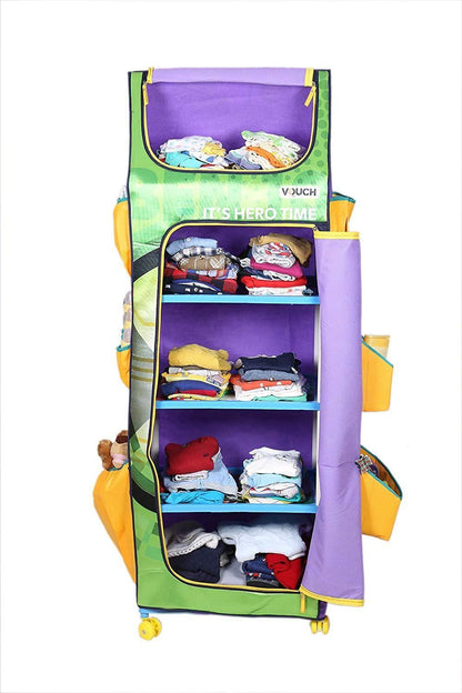 Cloth Organizer - 5 Shelf Folding Wardrobe Organizer With Wheels