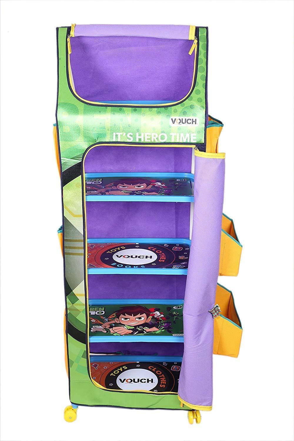 Cloth Organizer - 5 Shelf Folding Wardrobe Organizer With Wheels