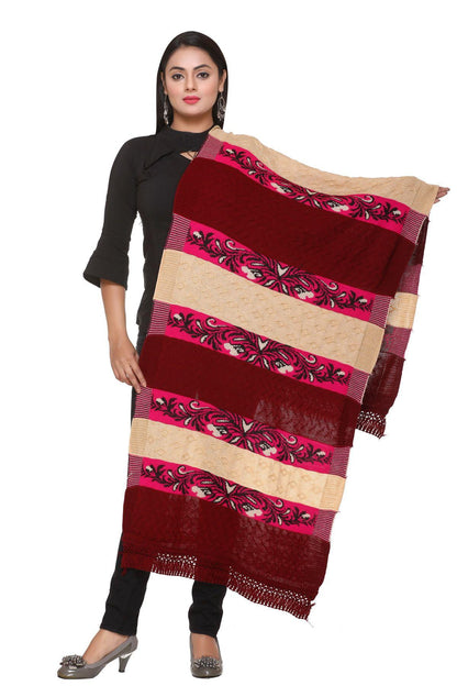 Women's Woolen Color Block Pattern Winter Stole