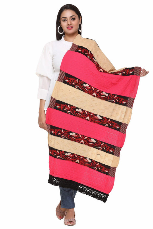 Women's Woolen Color Block Pattern Winter Stole