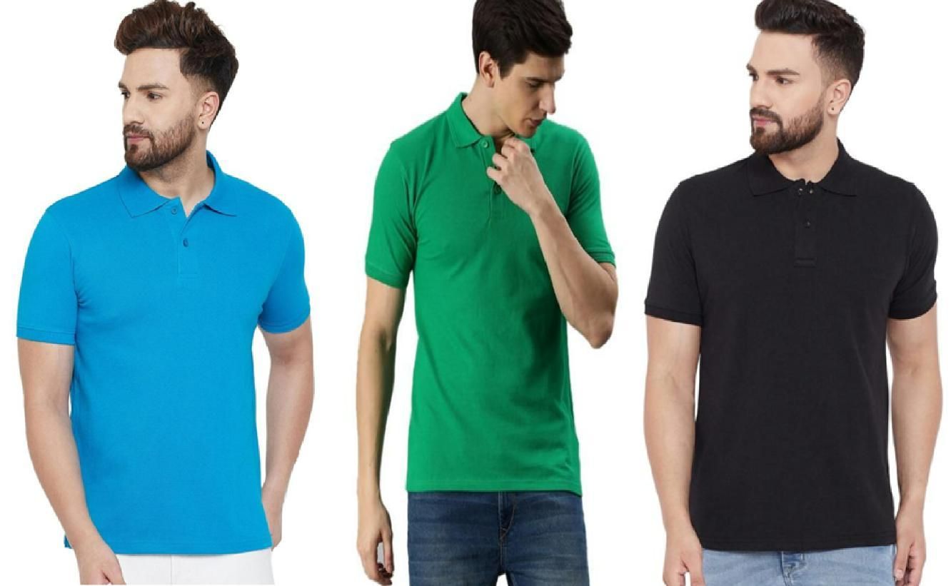 Cotton Matty Solid Half Sleeves Men's Polo Neck T-Shirt Pack Of 3