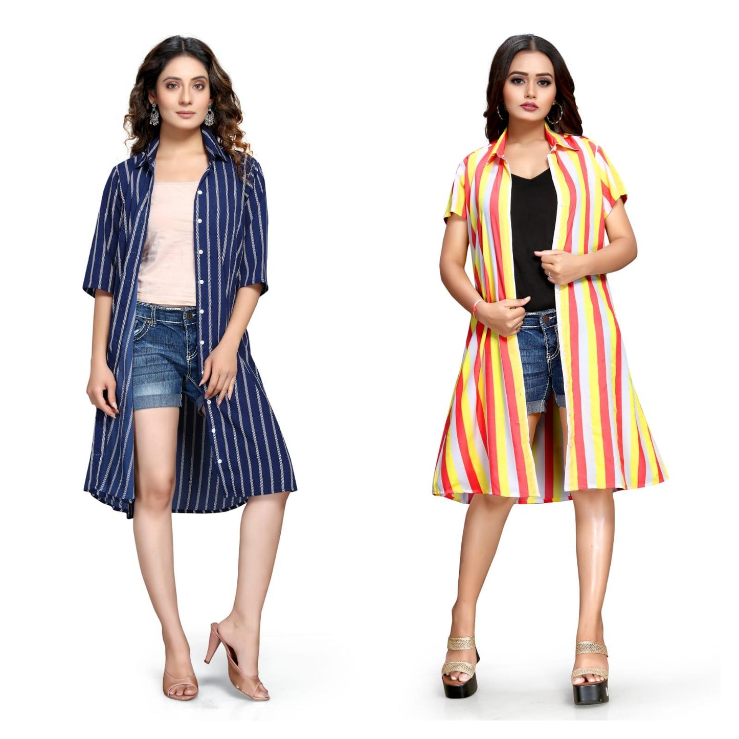 Women's Crepe Printed Shirt Style Short Dress Buy 1 Get 1 Free