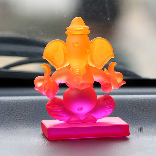 eCraftIndia Pink and Orange Double Sided Crystal Car Ganesha Showpiece