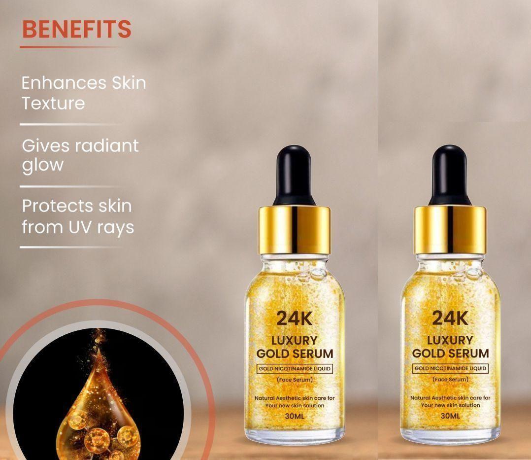 24K Gold Face Serum improves Dullness Reduces fine lines (30 ml) (Pack Of 2)