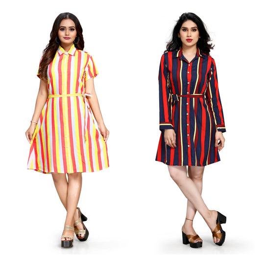 Women's Crepe Printed Shirt Style Short Dress Buy 1 Get 1 Free