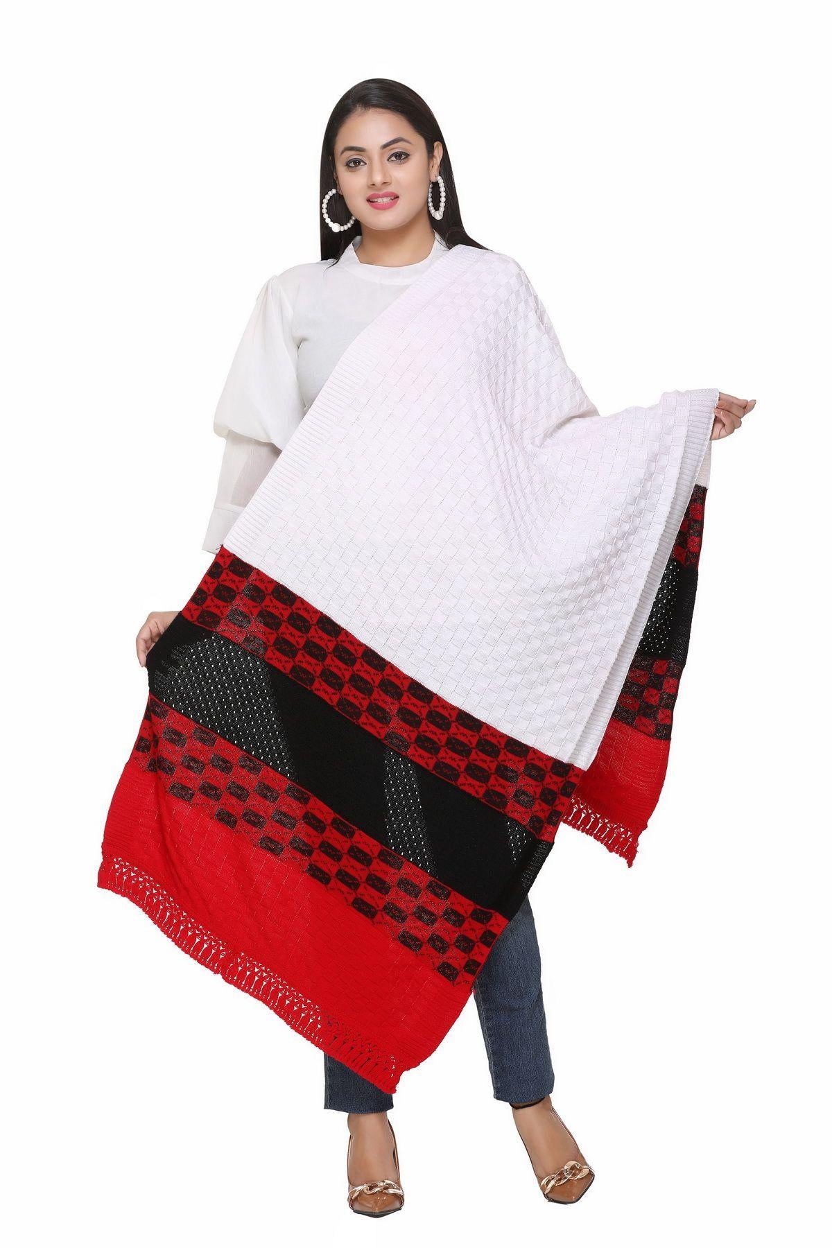 Women's Woolen Color Block Pattern Winter Stole