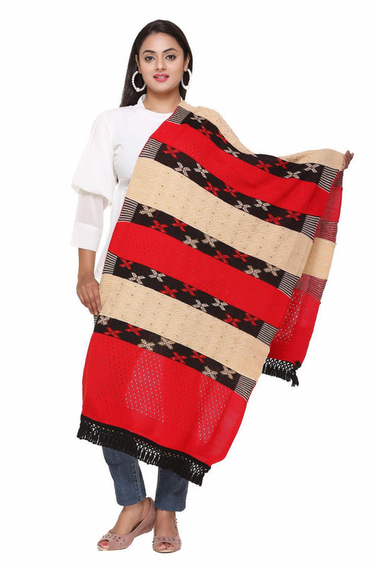 Women's Woolen Color Block Pattern Winter Stole