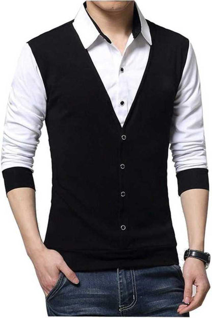 Cotton Blend Color Block Full Sleeves Slim Fit Casual Shirt