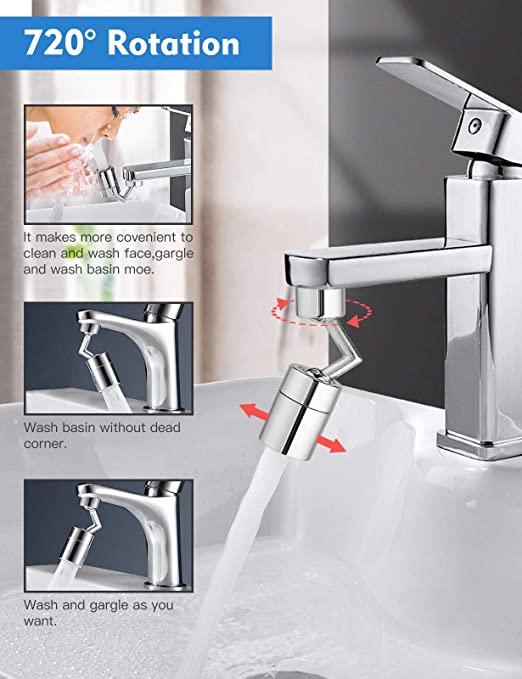 Splash Filter Faucet, 720? Rotatable Faucet Sprayer Head with Durable Copper, Anti-Splash, Oxygen-Enriched Foam, 4-Layer Net Filter, Leakproof Design with Double O-Ring