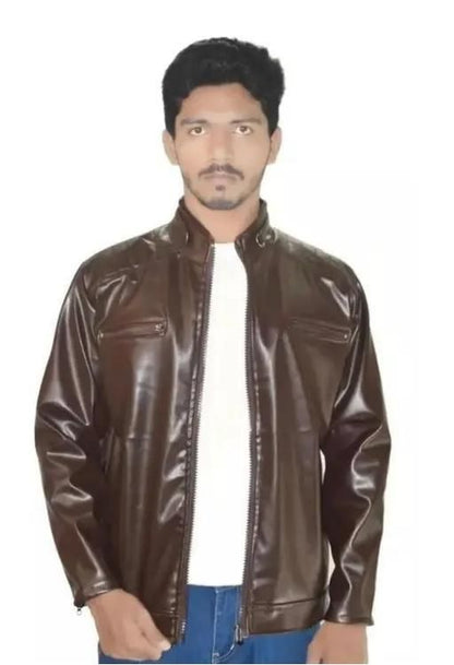 Men's Solid Rexine Leather Dark Brown Jacket