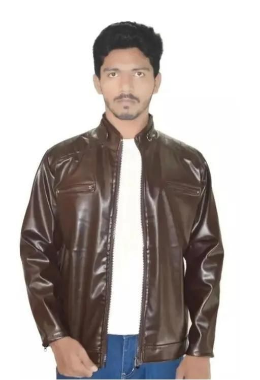 Men's Solid Rexine Leather Dark Brown Jacket